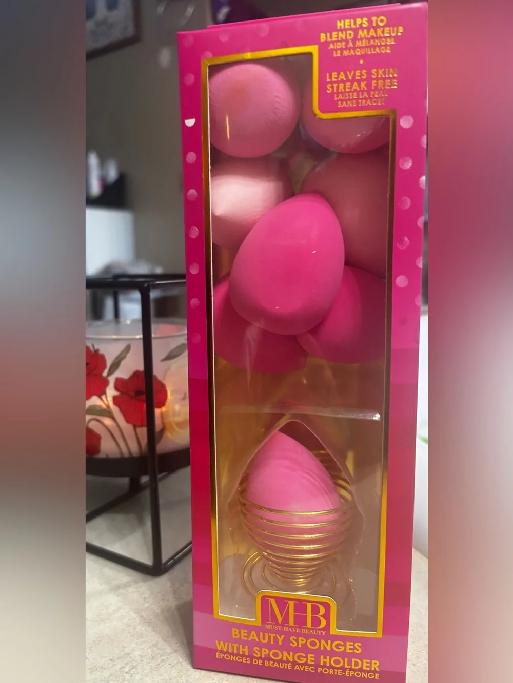 Pink Blending Sponge Set with Gold Holder